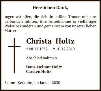 Traueranzeige von Christa Holtz von Uelzen