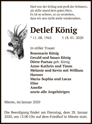 Traueranzeige von Detlef König von Uelzen