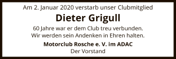 Traueranzeige von Dieter Grigull von Uelzen