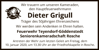 Traueranzeige von Dieter Grigull von Uelzen