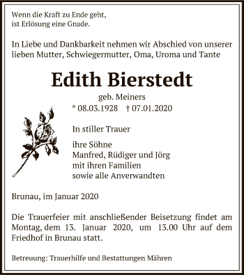 Traueranzeige von Edith Bierstedt von Uelzen