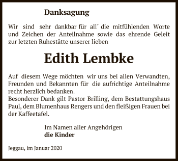 Traueranzeige von Edith Lembke von Uelzen