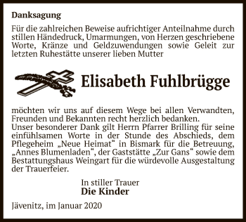 Traueranzeige von Elisabeth Fuhlbrügge von Uelzen