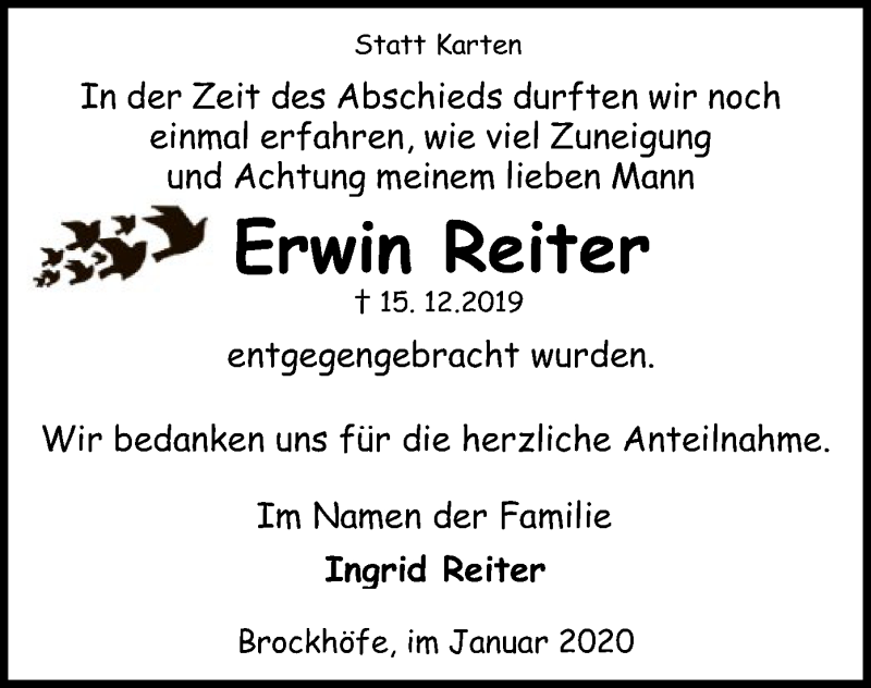  Traueranzeige für Erwin Reiter vom 18.01.2020 aus Uelzen