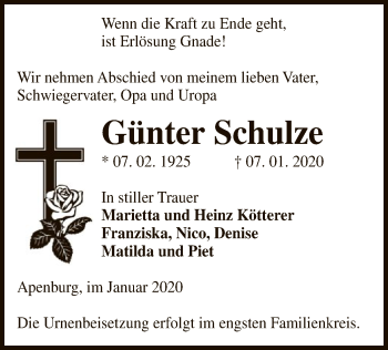 Traueranzeige von Günter Schulze von Uelzen