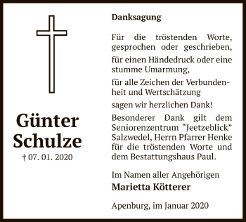 Traueranzeige von Günter Schulze von Uelzen