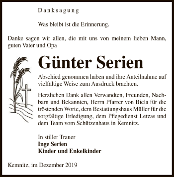 Traueranzeige von Günter Serien von Uelzen