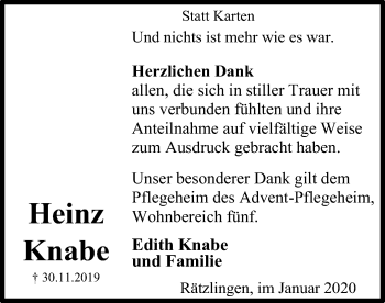 Traueranzeige von Heinz Knabe von Uelzen