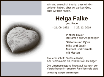 Traueranzeige von Helga Falke von Uelzen