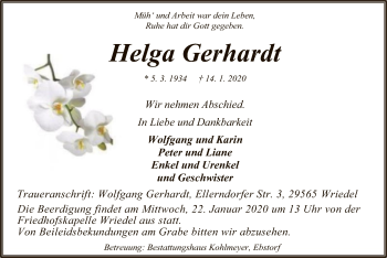 Traueranzeige von Helga Gerhardt von Uelzen