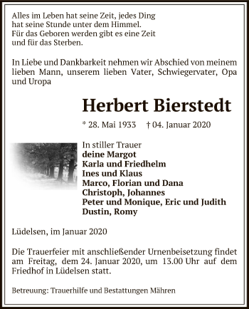 Traueranzeige von Herbert Bierstedt von Uelzen