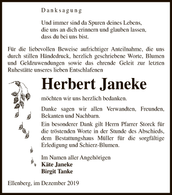 Traueranzeige von Herbert Janeke von Uelzen