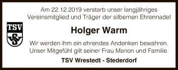 Traueranzeige von Holger Warm von Uelzen