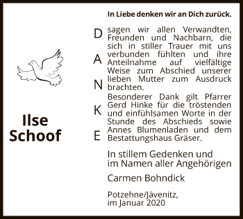 Traueranzeige von Ilse Schoof von Uelzen