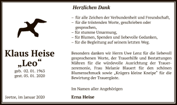 Traueranzeige von Klaus Heise von Uelzen