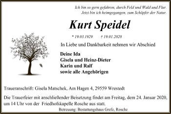 Traueranzeige von Kurt Speidel von Uelzen