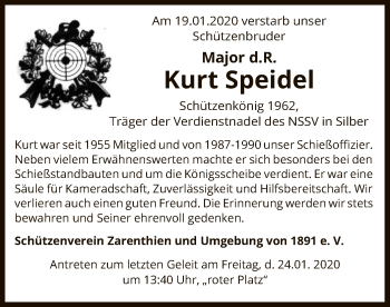 Traueranzeige von Kurt Speidel von Uelzen