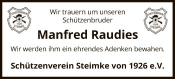 Traueranzeige von Manfred Raudies von Uelzen