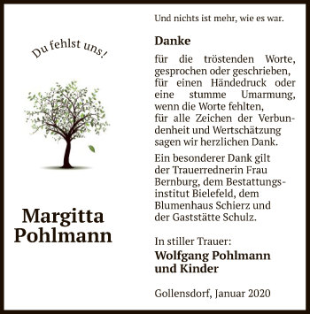 Traueranzeige von Margitta Pohlmann von Uelzen