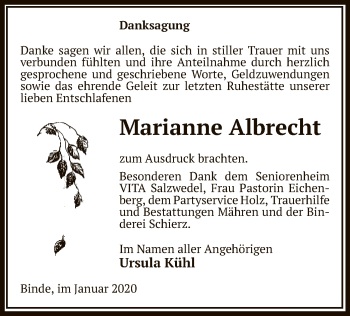 Traueranzeige von Marianne Albrecht von Uelzen