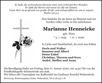 Traueranzeige von Marianne Henneicke von Uelzen