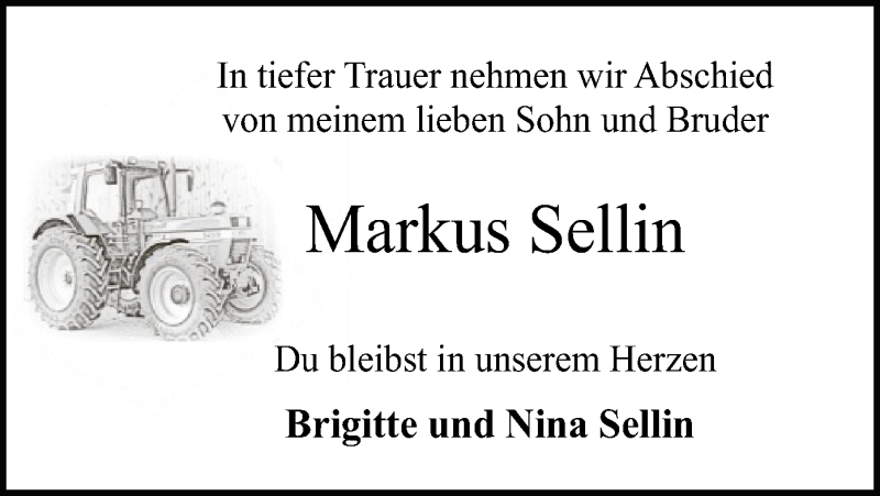 Traueranzeige für Markus Sellin vom 07.01.2020 aus Uelzen