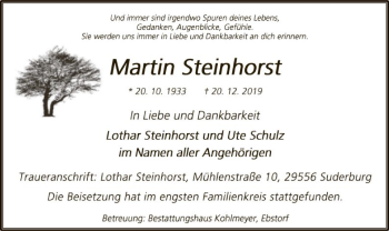 Traueranzeige von Martin Steinhorst von Uelzen