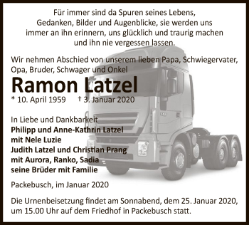 Traueranzeige von Ramon Latzel von Uelzen