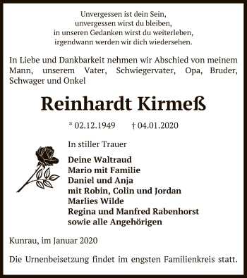 Traueranzeige von Reinhardt Kirmeß von Uelzen