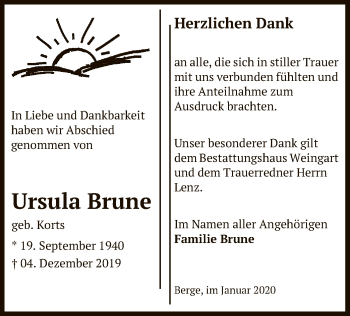 Traueranzeige von Ursula Brune von Uelzen