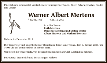 Traueranzeige von Werner Albert Mertens von Uelzen