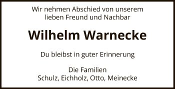 Traueranzeige von Wilhelm Warnecke von Uelzen