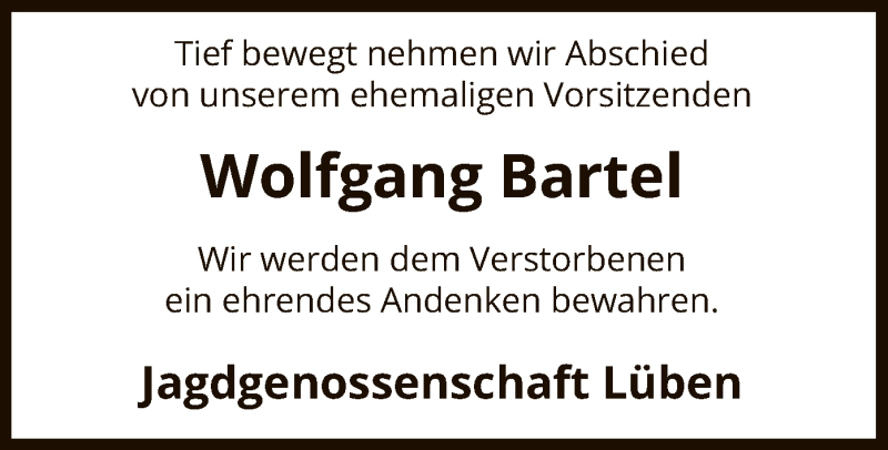 Traueranzeige für Wolfgang Bartel vom 23.01.2020 aus Uelzen