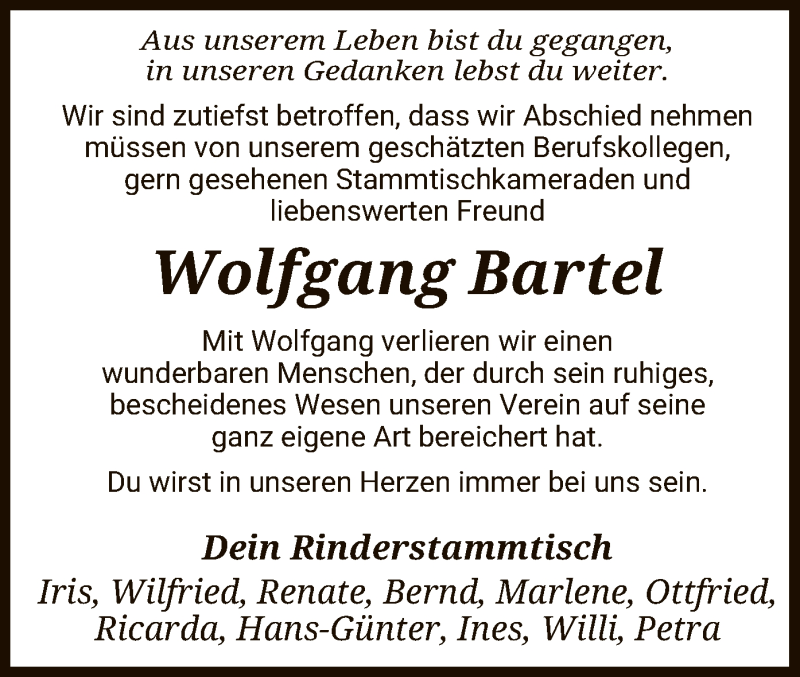  Traueranzeige für Wolfgang Bartel vom 23.01.2020 aus Uelzen