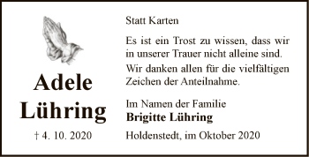 Traueranzeige von Adele Lühring von UEL