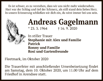 Traueranzeige von Andreas Gagelmann von UEL