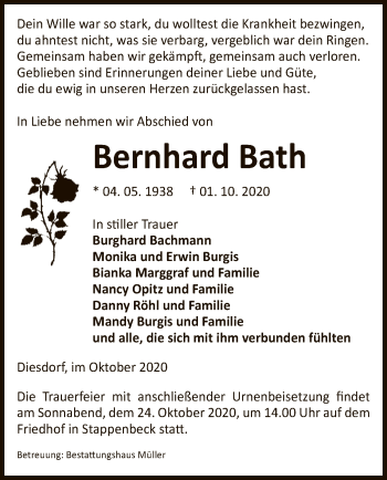 Traueranzeige von Bernhard Bath von UEL