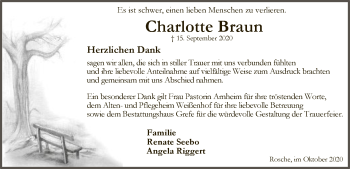 Traueranzeige von Charlotte Braun von UEL