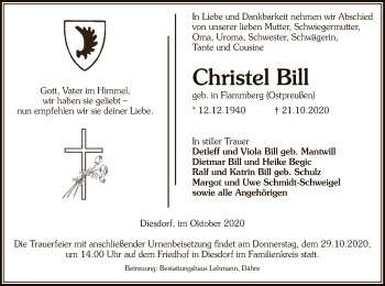 Traueranzeige von Christel Bill von UEL