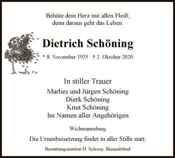 Traueranzeige von Dietrich Schöning von UEL