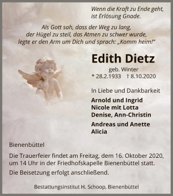 Traueranzeige von Edith Dietz von UEL