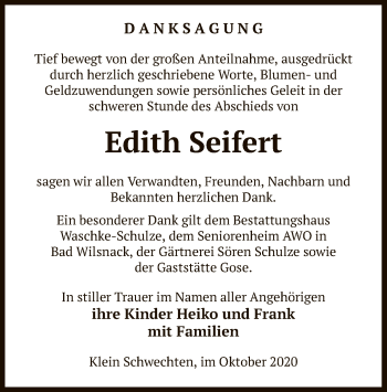 Traueranzeige von Edith Seifert von UEL