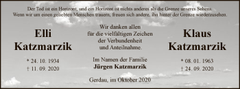 Traueranzeige von Elli Katzmarzik von UEL