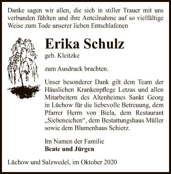 Traueranzeige von Erika Schulz von UEL