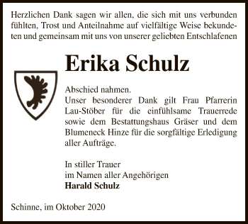 Traueranzeige von Erika Schulz von UEL