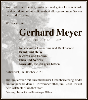 Traueranzeige von Gerhard Meyer von UEL