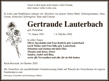 Traueranzeige von Gertraude Lauterbach von UEL