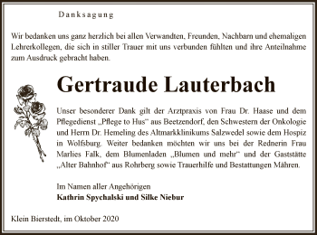 Traueranzeige von Gertraude Lauterbach von UEL