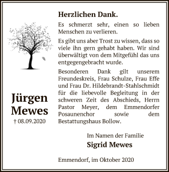 Traueranzeige von Jürgen Mewes von UEL