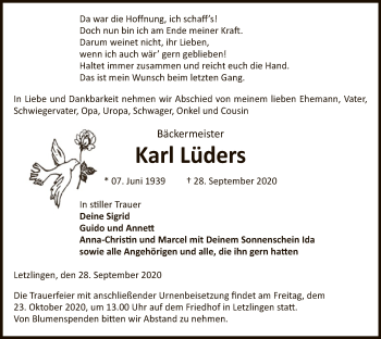 Traueranzeige von Karl Lüders von UEL